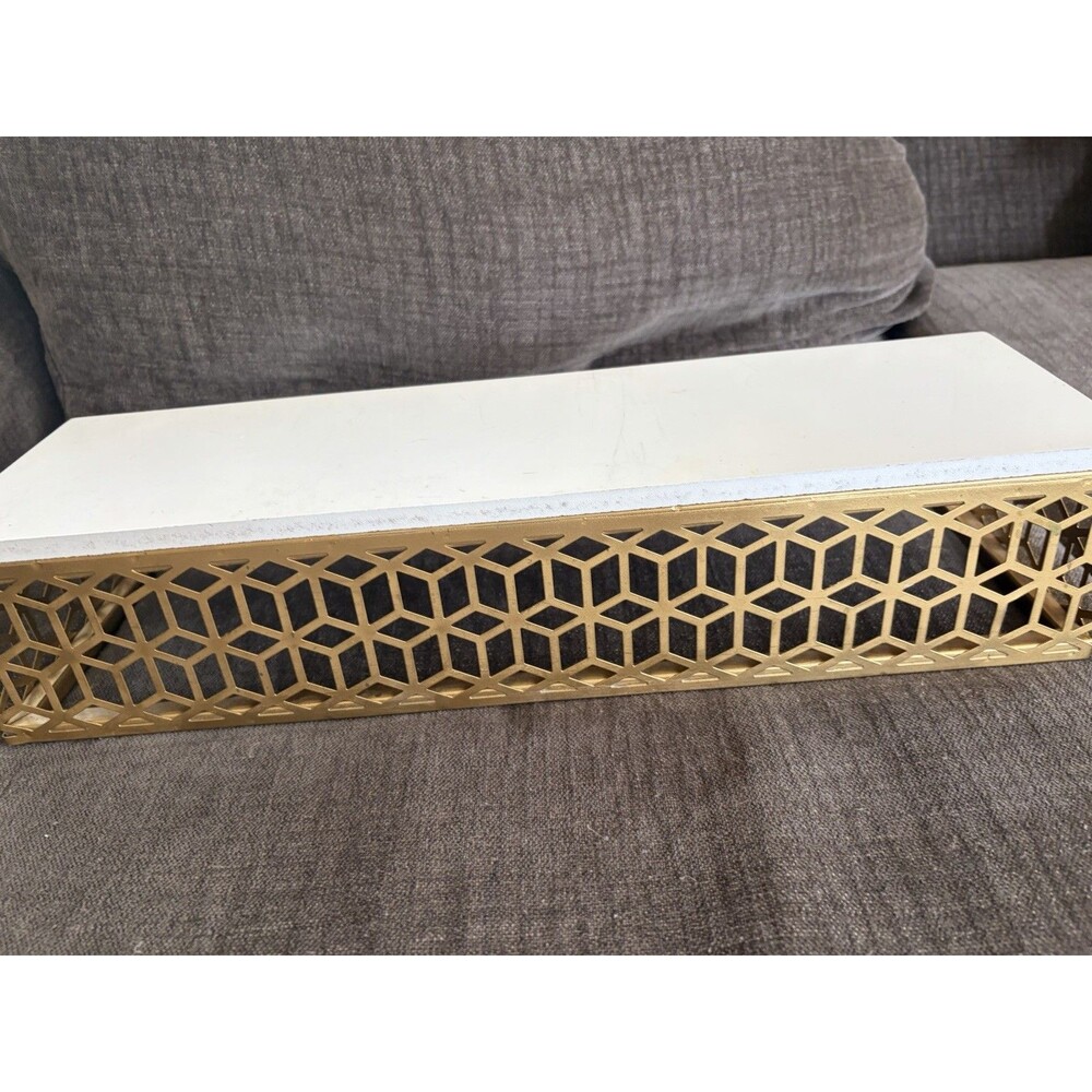 Floating Wall Shelf White Decorative Gold Cut Out Shabby Modern 18”L 4” Solid - Picture 11 of 16